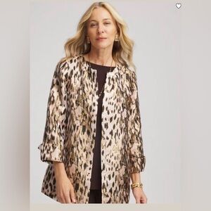 Chicos lined light Jacket button up coat leopard shimmer (gold)long Chico size 0